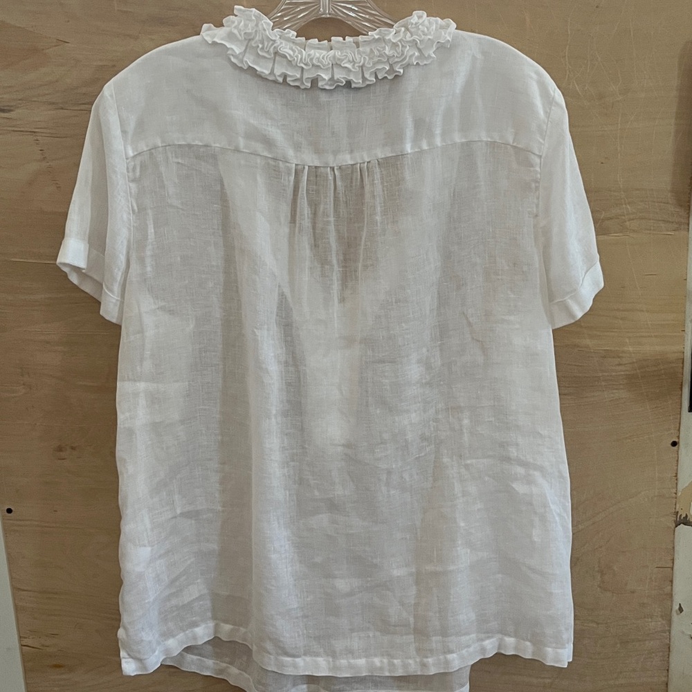 Talbots Linen Blouse with Ruffled V-Neck - Picture 5 of 7
